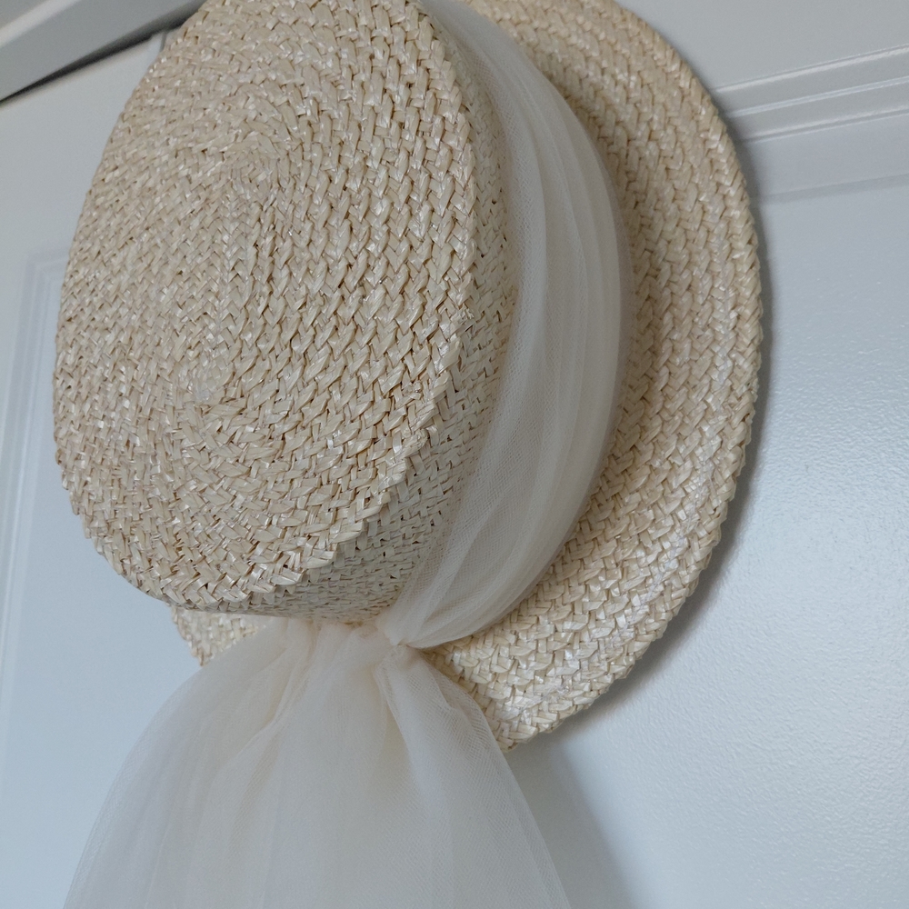 Elegant Wedding Straw Hat with Cream Tul, French Brand "By Romance"